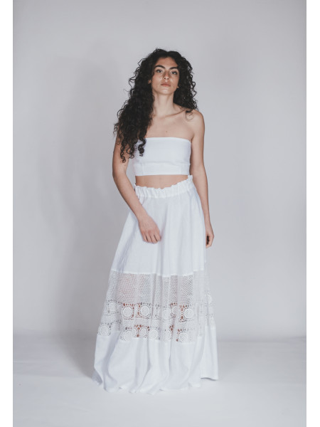 Gonna sartoriale puro lino fatta a mano ad uncinetto Andrano