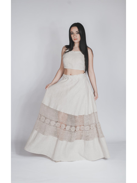 Gonna sartoriale puro lino fatta a mano ad uncinetto Andrano