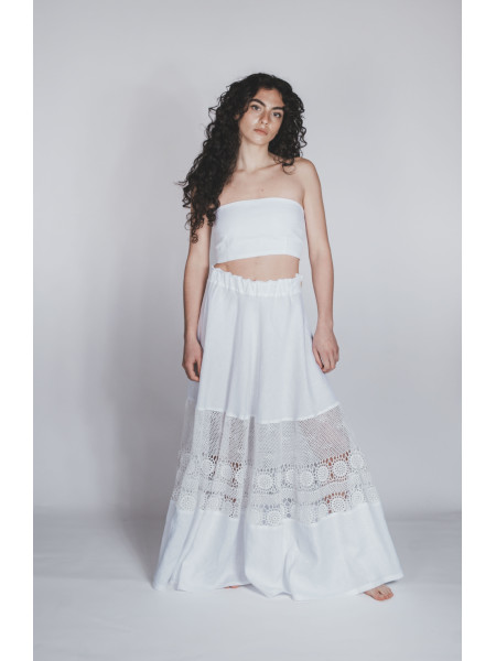 Gonna sartoriale puro lino fatta a mano ad uncinetto Andrano