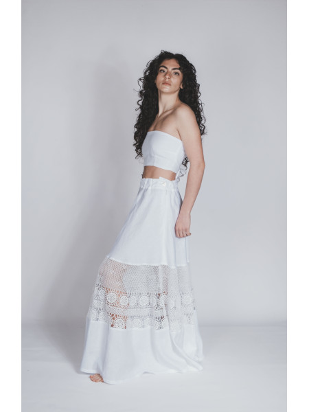 Gonna sartoriale puro lino fatta a mano ad uncinetto Andrano