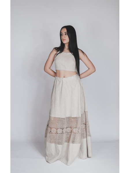 Gonna sartoriale puro lino fatta a mano ad uncinetto Andrano