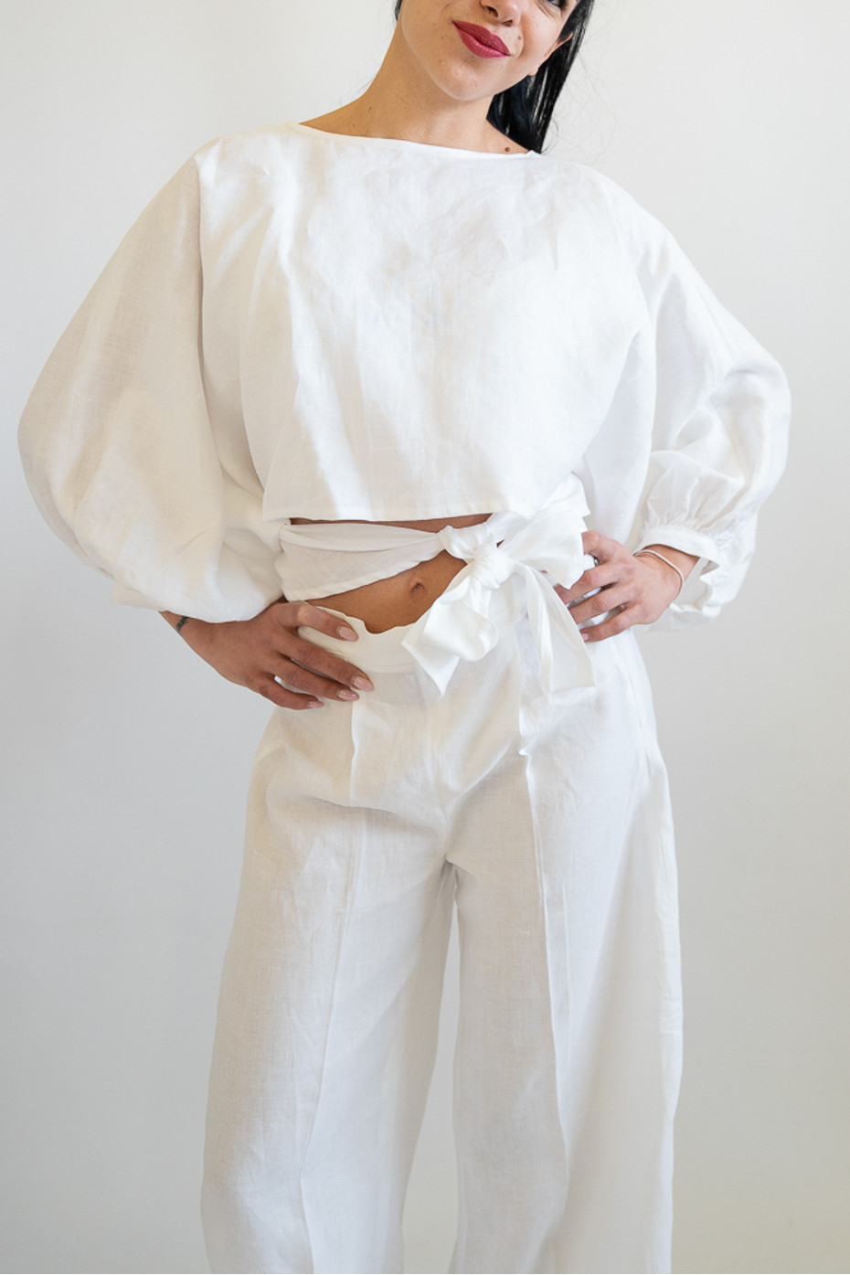 Top annodato sartoriale in puro lino Putignano