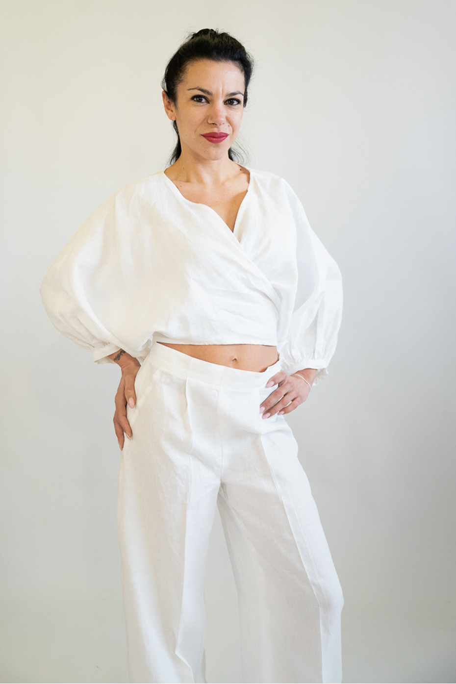 Top annodato sartoriale in puro lino Putignano