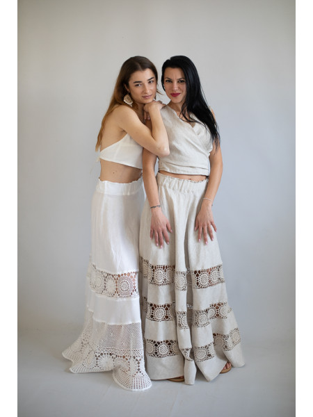 Gonna sartoriale puro lino fatta a mano ad uncinetto Melpignano