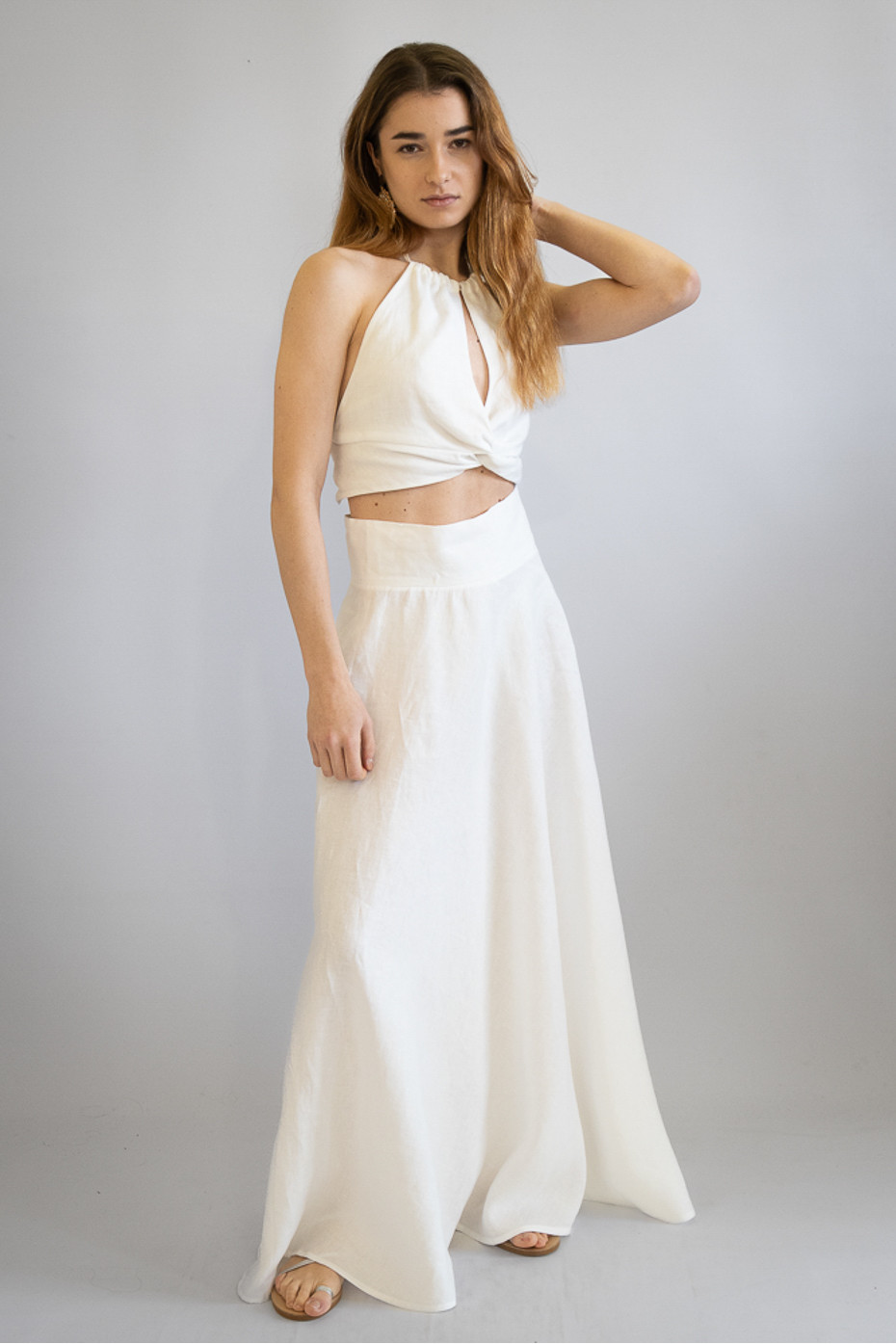 Gonna a ruota sartoriale puro lino made in...