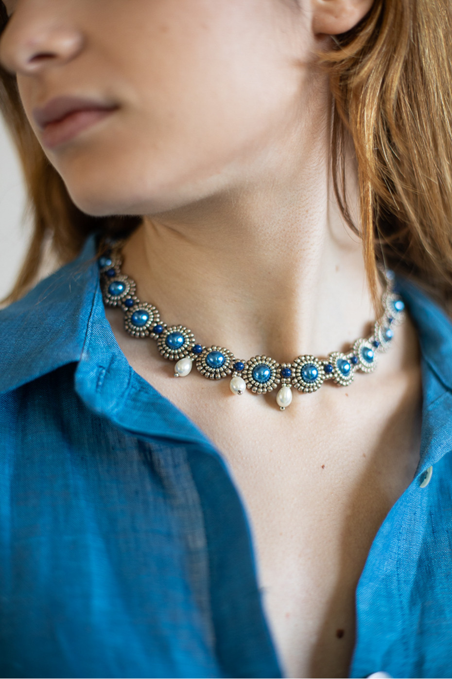 Collana gioielli tessili fatta a mano Grottole