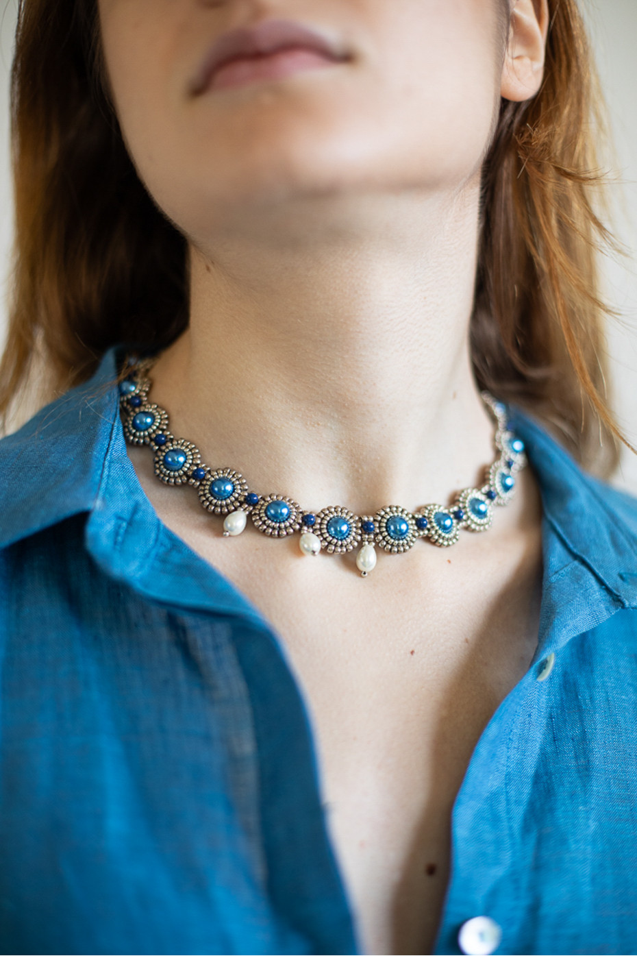 Collana gioielli tessili fatta a mano Grottole