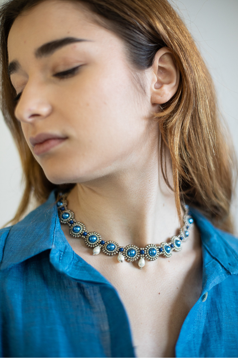 Collana gioielli tessili fatta a mano Grottole