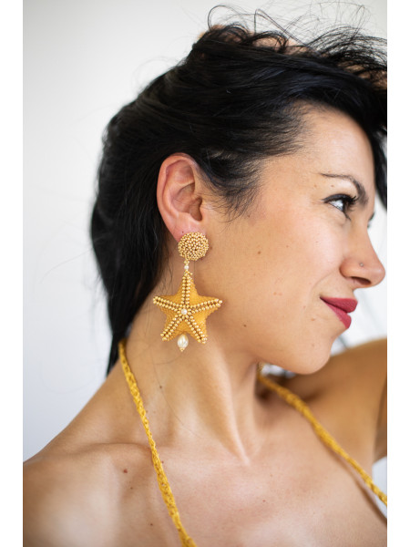 Orecchini gioielli tessili fatti a mano Stella Marina