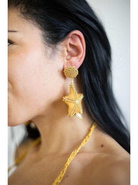 Orecchini gioielli tessili fatti a mano Stella Marina