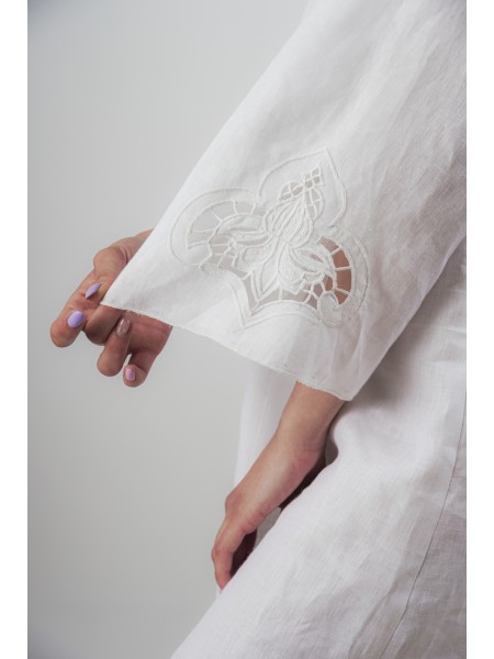 Abito sartoriale puro lino ricamo intaglio Fasano