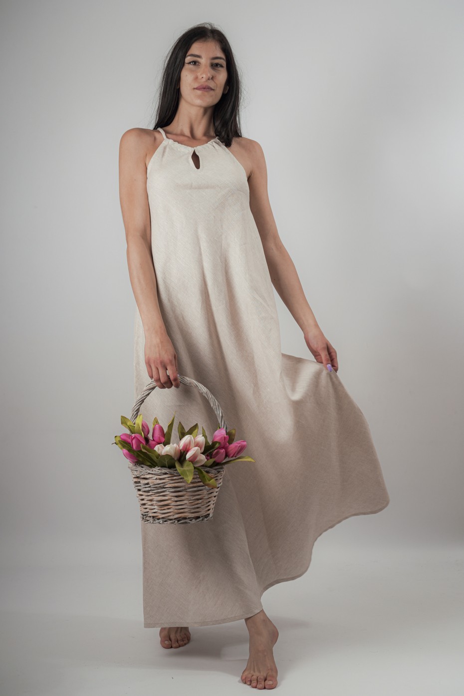 Abito sartoriale puro lino taglio a sbieco San...