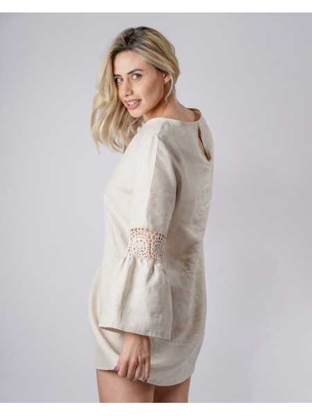 Abito svasato sartoriale puro lino e uncinetto Vieste