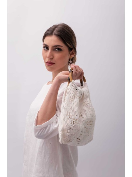 Borsa fatta a mano ad uncinetto manici in bambù Sisto