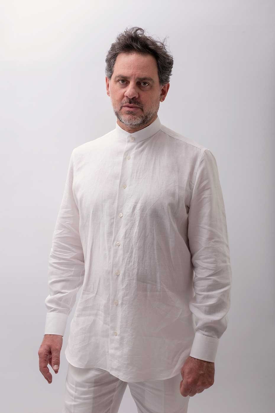 Camicia sartoriale puro lino made in Italy Otranto collo coreano