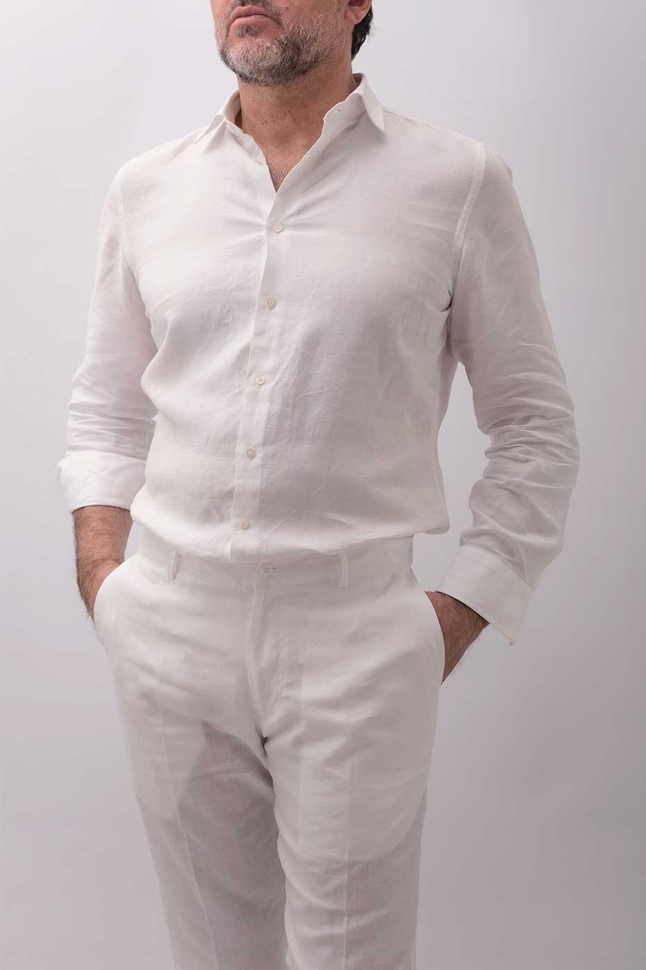 Camicia sartoriale puro lino made in Italy Otranto collo semplice uomo
