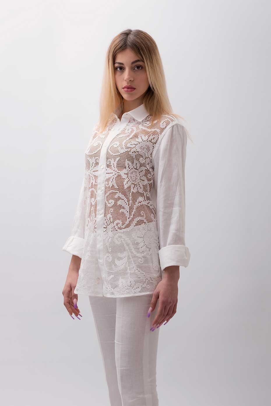 Camicia sartoriale puro lino made in Italy con filet...