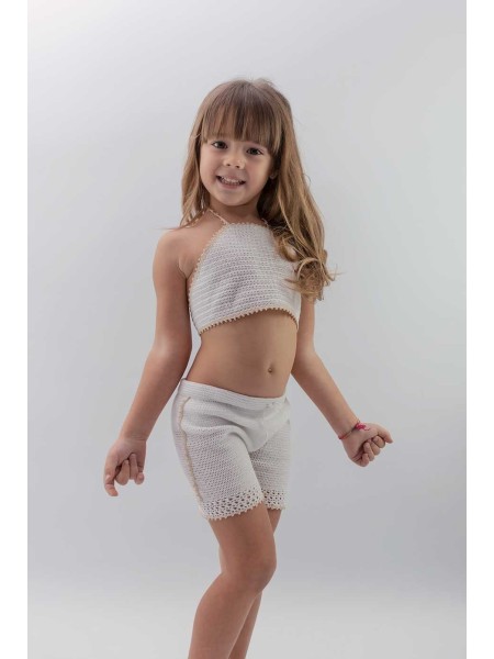 Completo top e pantaloncino fatto a mano ad uncinetto Minervino