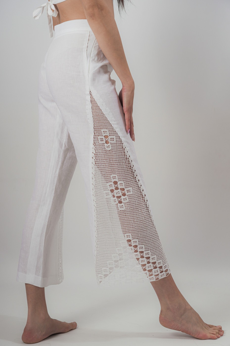 Pantalone sartoriale in puro lino con detagli...