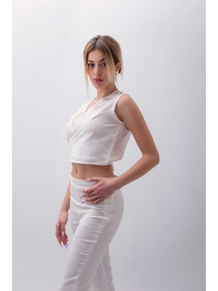 Top sartoriale puro lino e uncinetto Bitetto