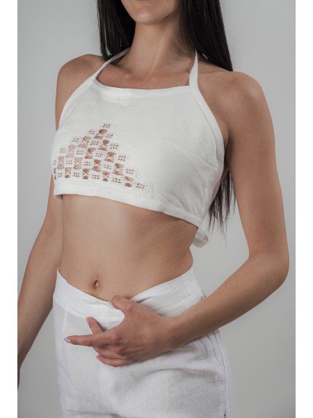 Top sartoriale puro lino ed uncinetto Crispiano