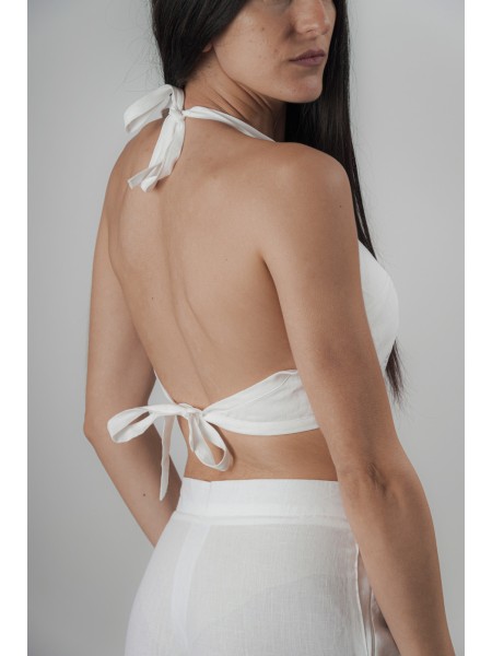 Top sartoriale puro lino ed uncinetto Crispiano