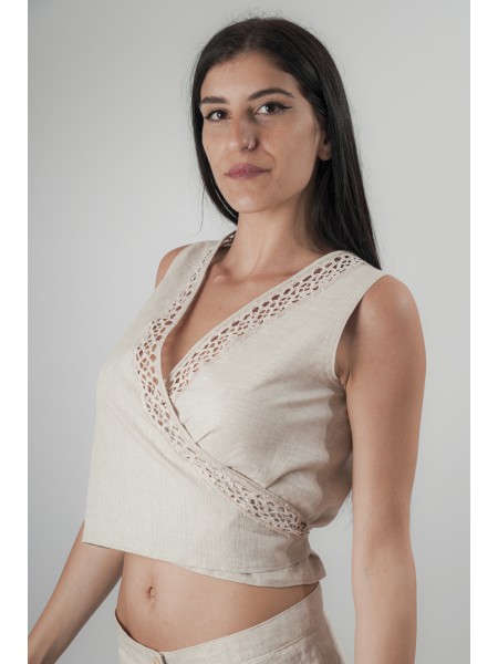 Top sartoriale puro lino e uncinetto Bitetto