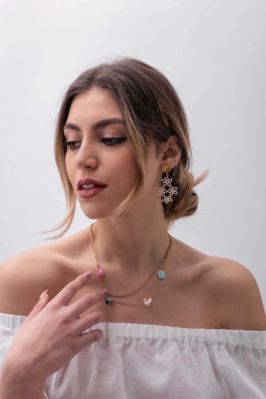 Collana gioielli tessili doppio giro ottone fatto a mano...