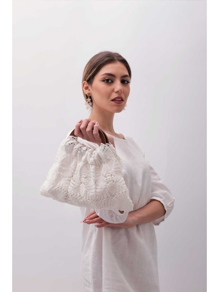 Borsa fatta a mano ad uncinetto manico in legno Casalini