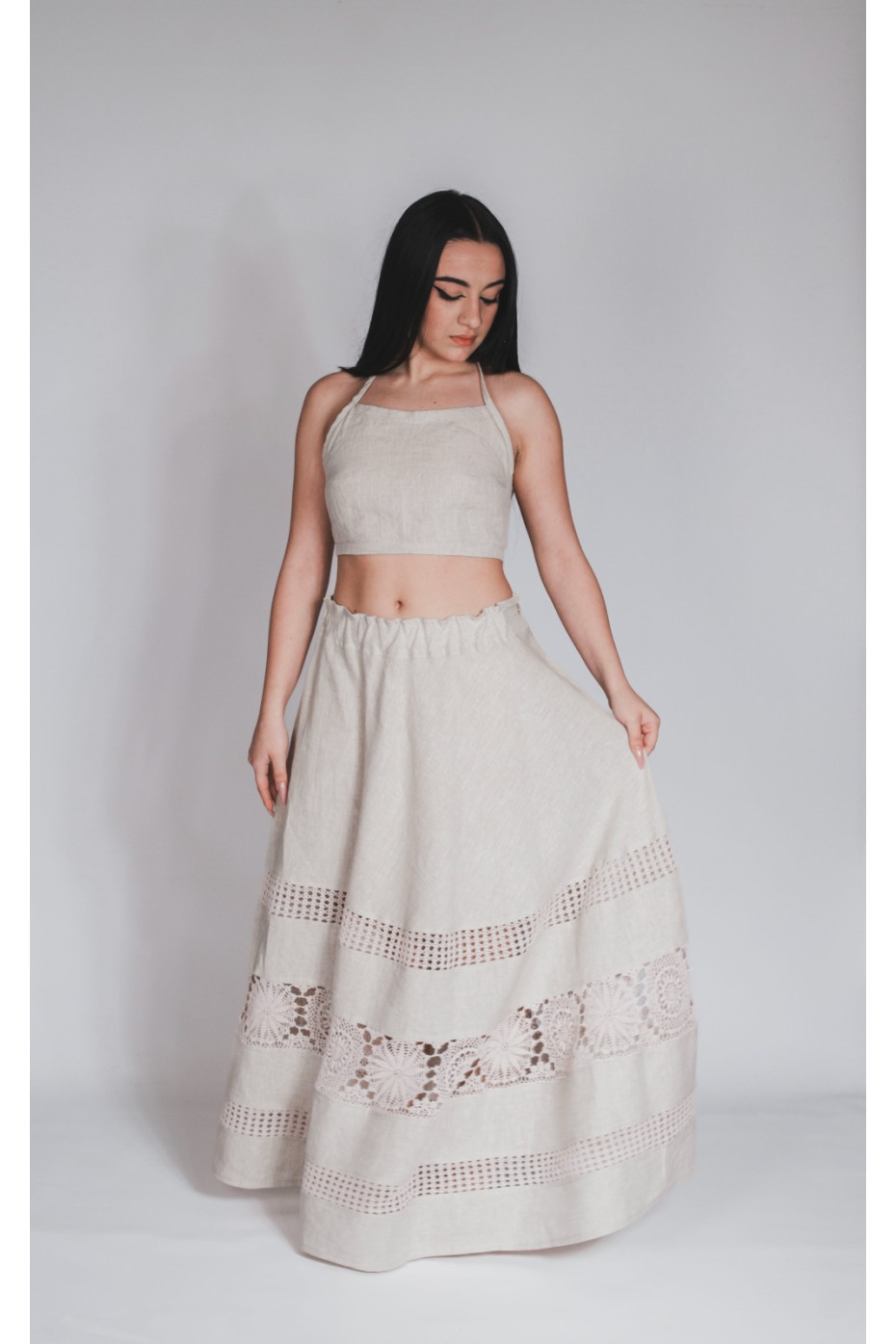 Gonna sartoriale puro lino fatta a mano ad uncinetto...