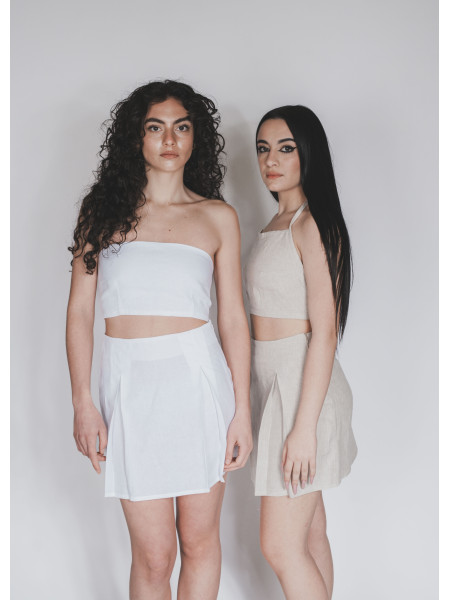 Gonna corta puro lino con pieghe Fiumara